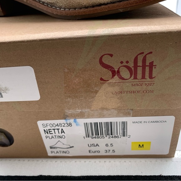 NWB Sofft Womens Size 6.5 Netta Leather Platino Metallic Slip On Sandals  1507 - Picture 2 of 8